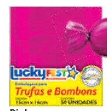 EMBALAGEM P/ TRUFFAS 15X16 LUCKY FEST LISO PINK C/50 UN