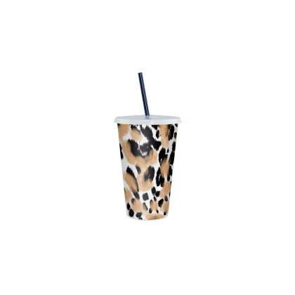 COPO PLAST. PLASUTIL C/ CANUDO 520 ML ONCA PINTADA