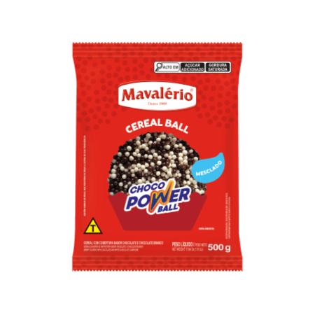 CHOCO POWER BALL MAVALERIO MINI LEITE/BRANCO 500 GR