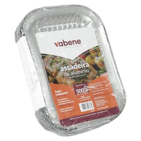 ASSADEIRA P/ PORCAO RETANGULAR VABENE 500 ML C/ TAMPA ALUMINIO C/12 UN