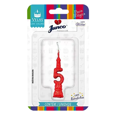VELA JUNCO MINI GLITTER VERMELHA Nº 5