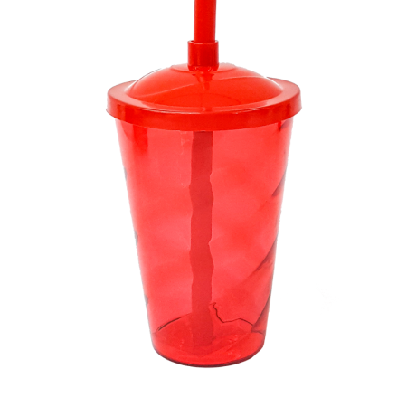 COPO ACRILICO LSC TOYS 400 ML C/ TAMPA E CANUDO VERMELHO TRANSPARENTE