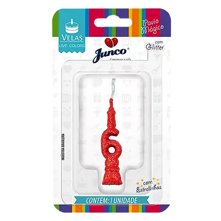 VELA JUNCO MINI GLITTER VERMELHA Nº 6