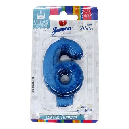 VELA JUNCO LIVE COLORS GLITTER AZUL Nº 6