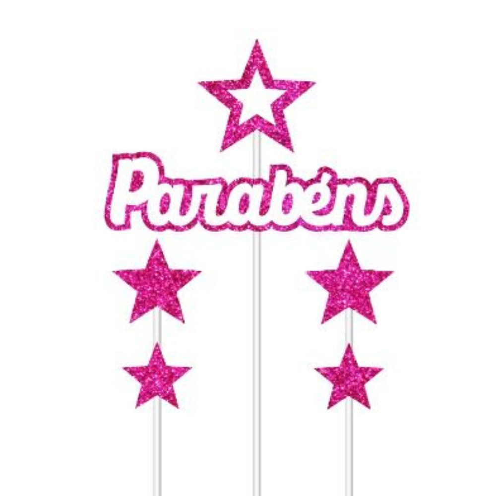TOPO DE BOLO GRINTOY PARABENS ROSA GLITTER