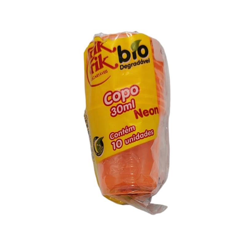 COPO DESCARTAVEL TRIK TRIK BIO 30 ML LARANJA NEON C/10 UN