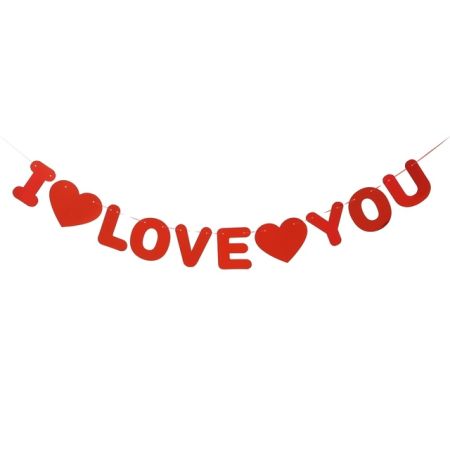 FAIXA DECORATIVA SILVER PLASTIC I LOVE YOU VERMELHA