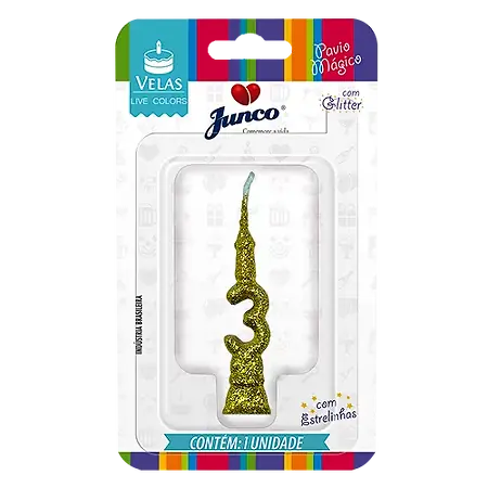 VELA JUNCO MINI GLITTER DOURADA Nº 3