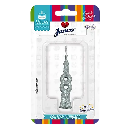 VELA JUNCO MINI GLITTER PRATA Nº 8