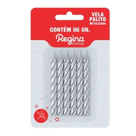 VELA PALITO REGINA ESPIRAL METALIZADA PRATA C/06 UN