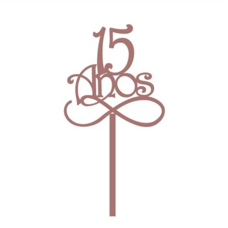 TOPO DE BOLO GRINTOY ACRILICO 15 ANOS ROSE GOLD
