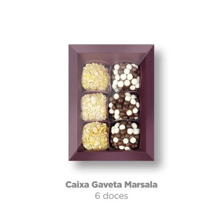 CAIXA PARA BOMBOM PLAC GAVETA 06 DOCES MARSALA