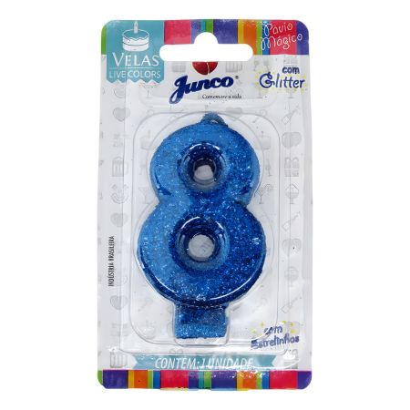 VELA JUNCO LIVE COLORS GLITTER AZUL Nº 8