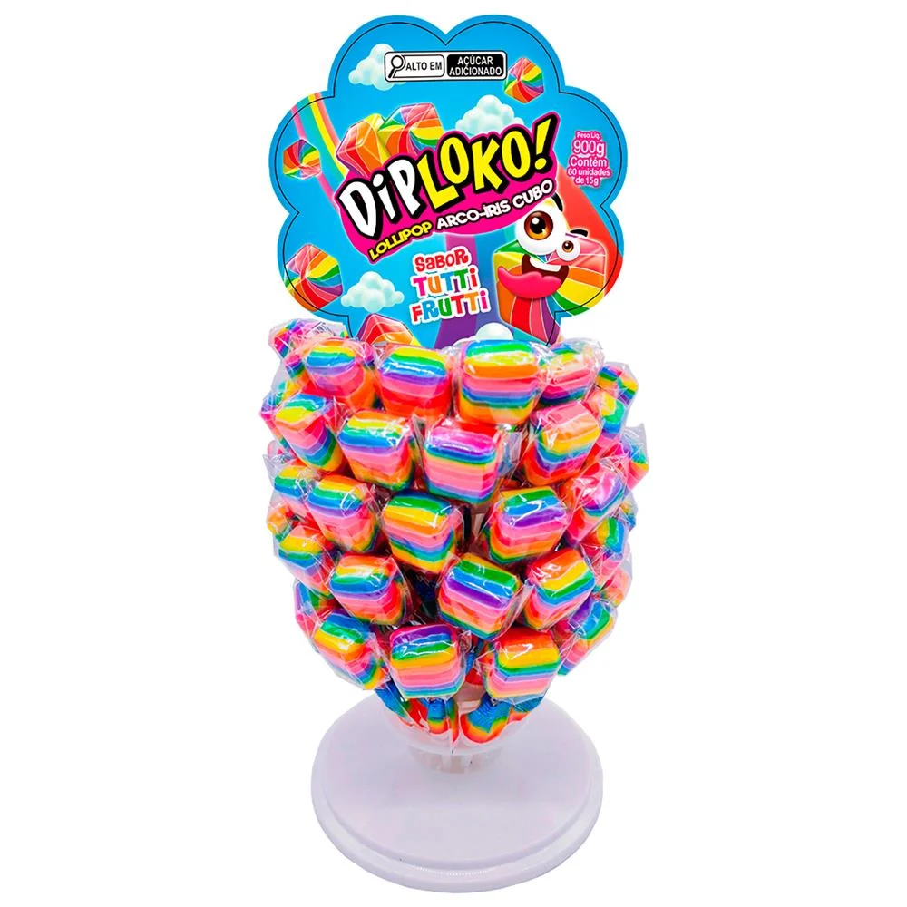 PIRULITO DIPLOKO LOLLIPOP ARCO IRIS CUBO UNITARIO