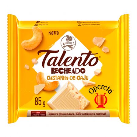 CHOCOLATE BARRINHA GAROTO TALENTO BRANCO CAST CAJU 80 GR