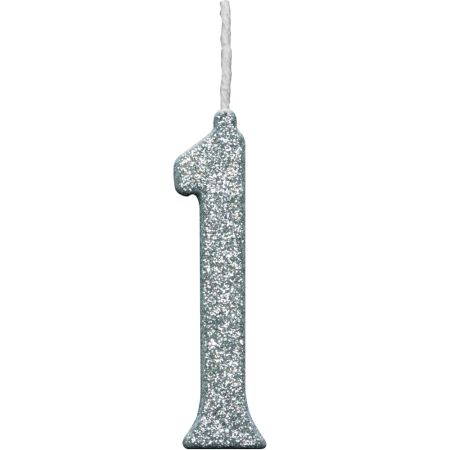 VELA REGINA PARABENS GLITTER PRATA Nº 1