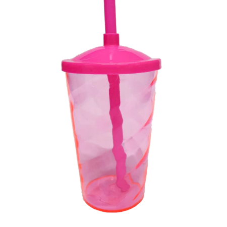 COPO ACRILICO LSC TOYS 400 ML C/ TAMPA E CANUDO ROSA FLUOR