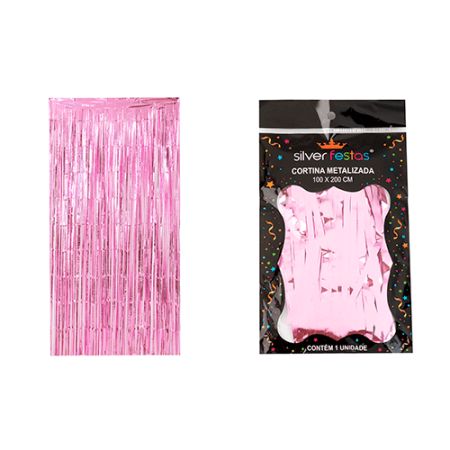 CORTINA DE FITA SILVER PLASTIC 2 MT ROSA BEBE