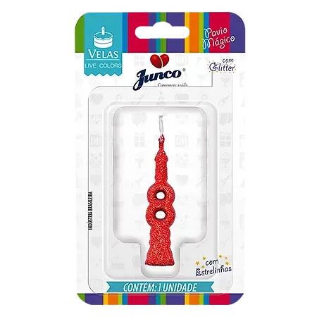 VELA JUNCO MINI GLITTER VERMELHA Nº 8