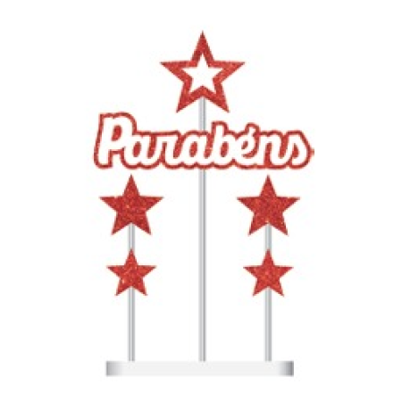 TOPO DE BOLO GRINTOY PARABENS VERMELHO GLITTER