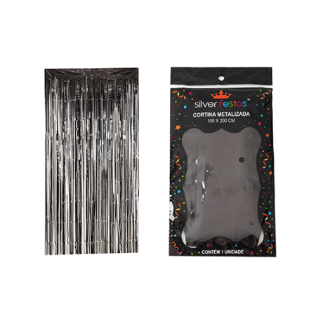 CORTINA DE FITA SILVER PLASTIC 2 MT PRETA