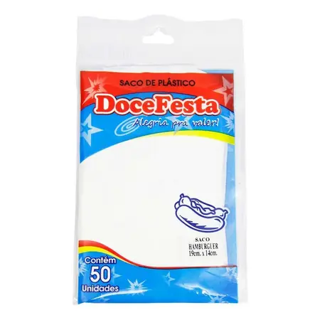 SACO P/ HAMBURGUER DOCE E FESTA PLASTICO C/50 UN