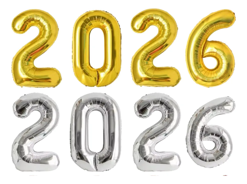 BALOES METALIZADOS NUMEROS 40 CM DOURADO/PRATA KIT 2026