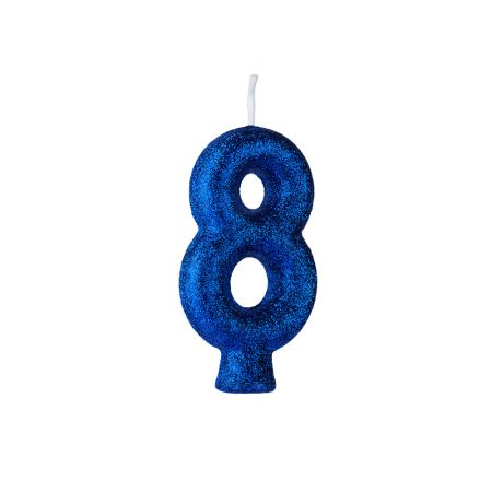 VELA REGINA CINTILANTE AZUL Nº 8