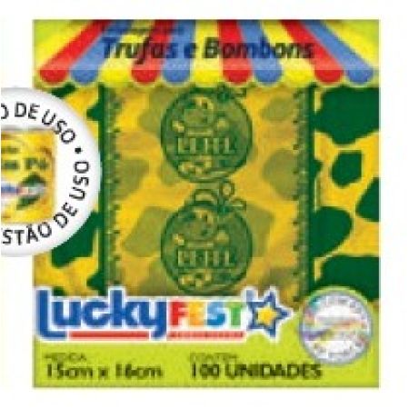 EMBALAGEM P/ TRUFFAS 15X16 LUCKY FEST SABOR LEITE EM PO C/100 UN