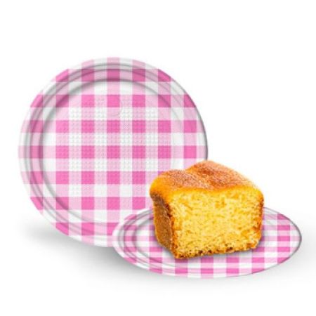 JUNINA PRATO DESCARTAVEL PLASTIK 15 CM XADREZ PINK RASO C/10 UN