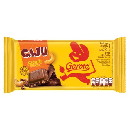 CHOCOLATE BARRINHA GAROTO AO LEITE CASTANHA CAJU 80 GR