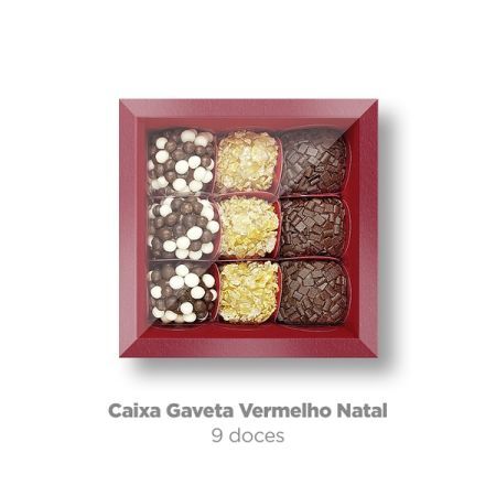 CAIXA PARA BOMBOM PLAC GAVETA 09 DOCES VERMELHO NATAL