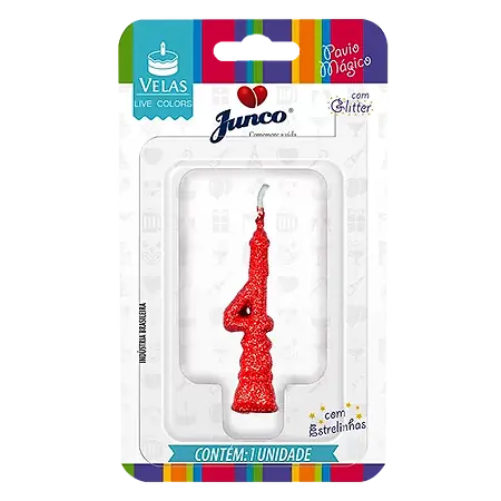 VELA JUNCO MINI GLITTER VERMELHA Nº 4