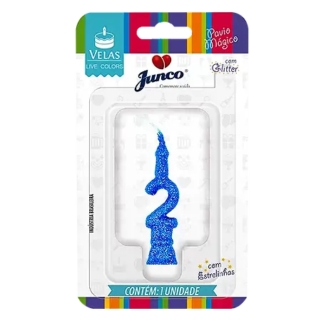 VELA JUNCO MINI GLITTER AZUL Nº 2