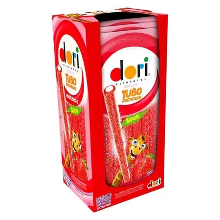 BALA DE GELATINA DORI REGALIZ TUBO MORANGO ACIDO 12X17 GR