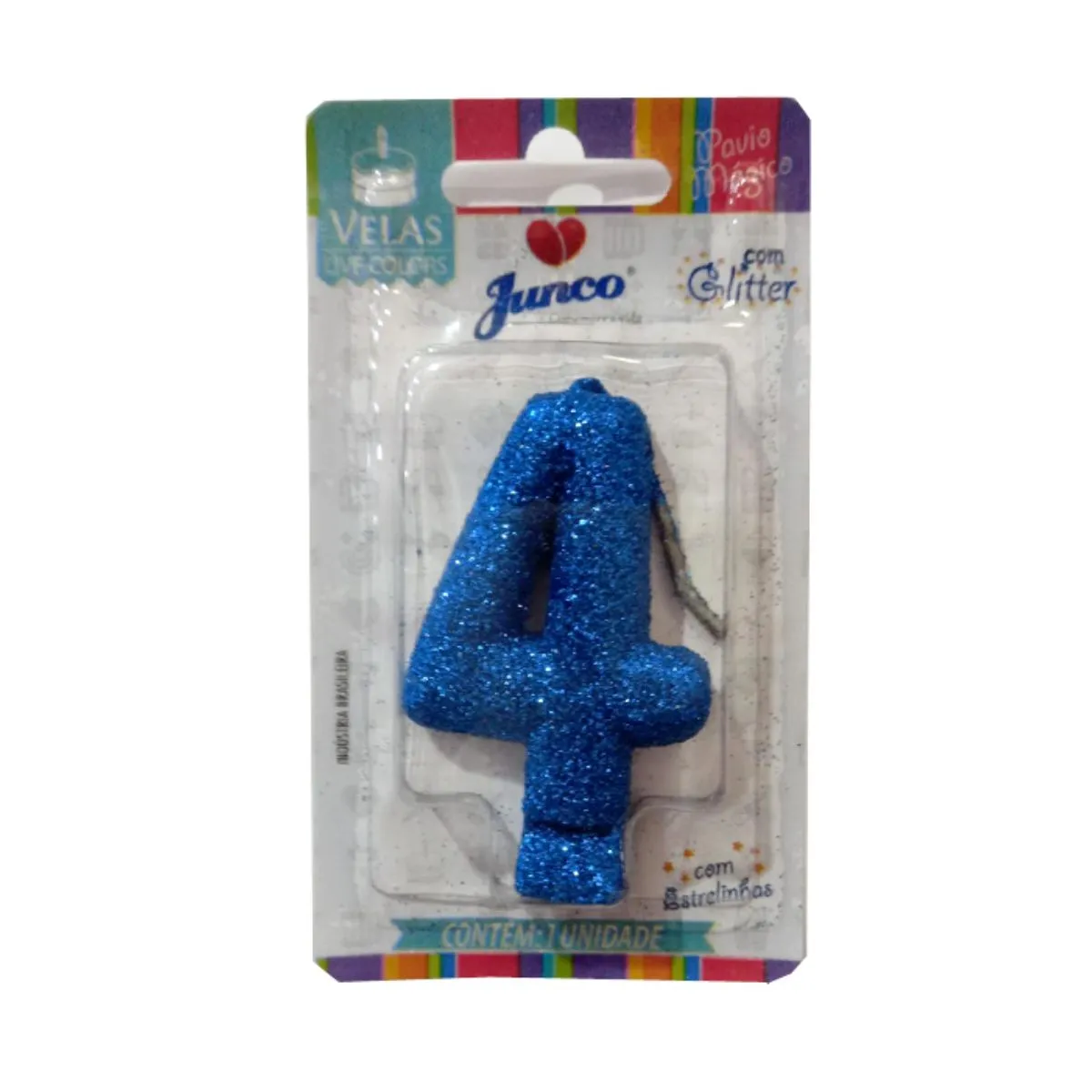 VELA JUNCO LIVE COLORS GLITTER AZUL Nº 4