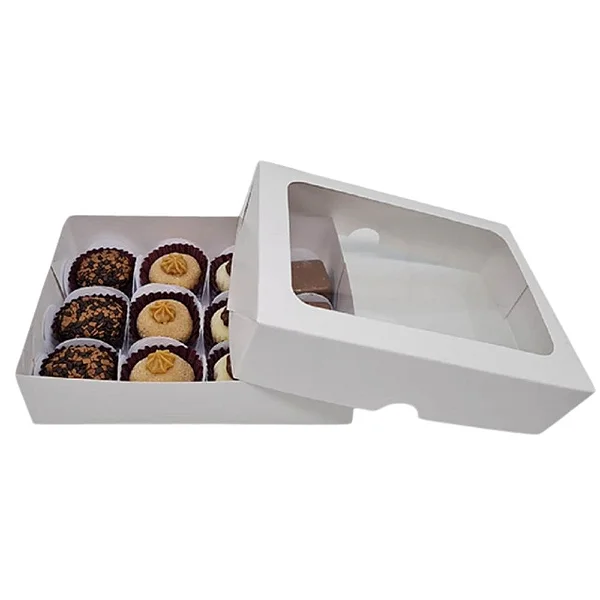 CAIXA PARA BOMBOM CONCEITO 12 DOCES BRANCA C/ VISOR