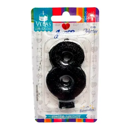 VELA JUNCO LIVE COLORS GLITTER PRETA Nº 8