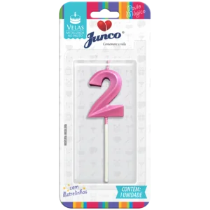 VELA JUNCO PALITO METALIZADA ROSA Nº 2