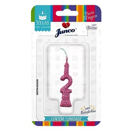VELA JUNCO MINI GLITTER ROSA BEBE Nº 2