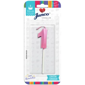 VELA JUNCO PALITO METALIZADA ROSA Nº 1