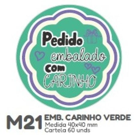 ETIQUETA P/ BOMBOM HIPER EMB. EMBALADO COM CARINHO VERDE M21