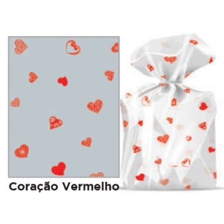 SACO TRANSP. 11X20 LUCKY FEST CORACAO VERMELHO C/50 UN