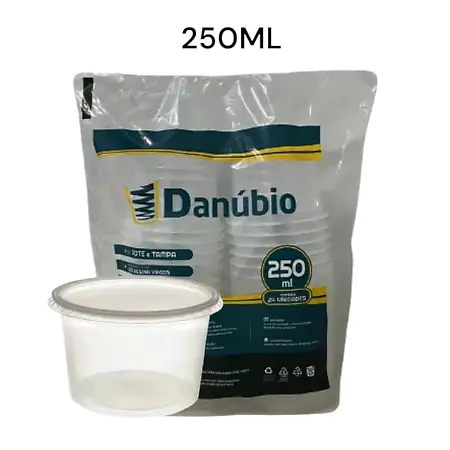 POTE DESCARTAVEL DANUBIO 250 ML C/ TAMPA CRISTAL 24 UN