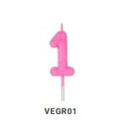 VELA SILVER GLITTER ROSA Nº 1