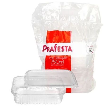 POTE DESCARTAVEL PRAFESTA 750 ML RETANGULAR C/24 UN C/ TAMPA