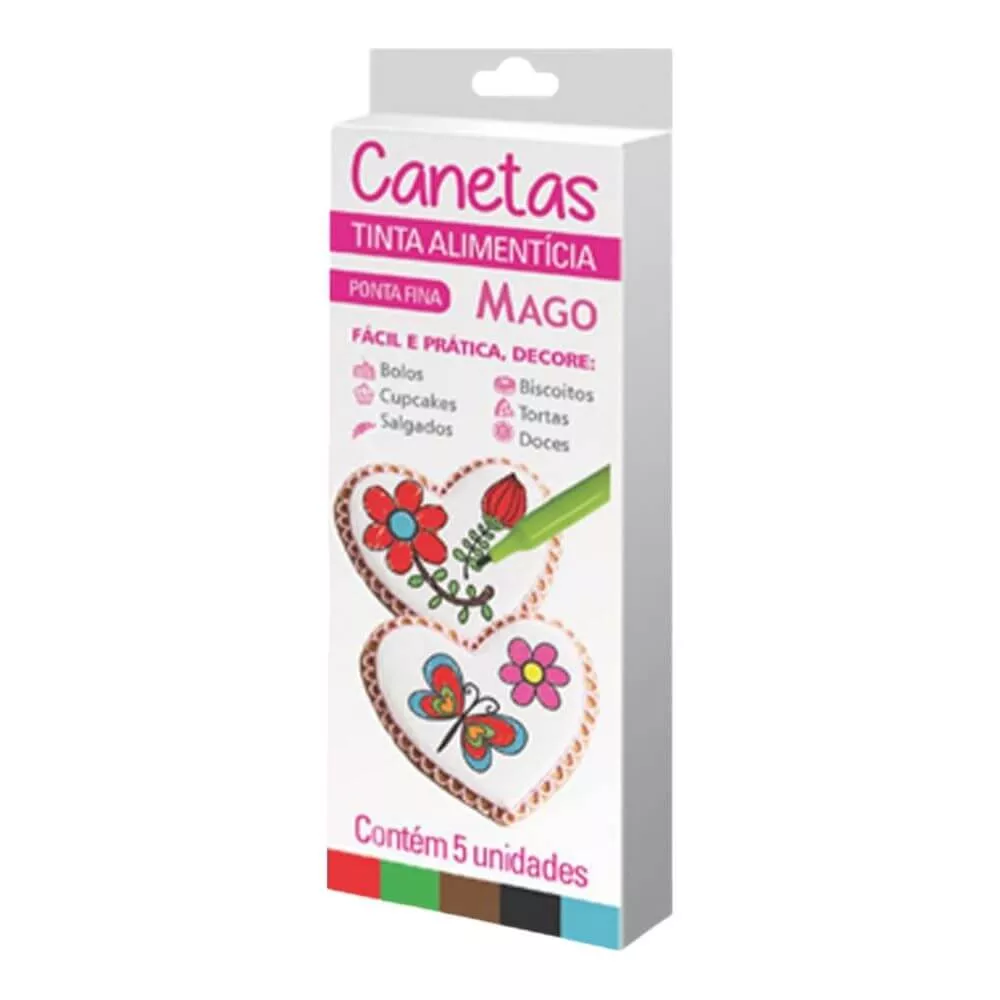 KIT 5 CANETAS COLORIDAS P/ DEC BOLOS PONTA FINA MAGO