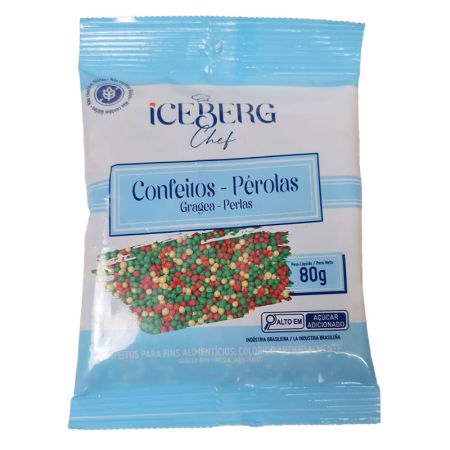 CONFEITO MICANGA COLORIDA ICEBERG 80 GR COLORIDO VERMELHO/VERDE/DOURADO