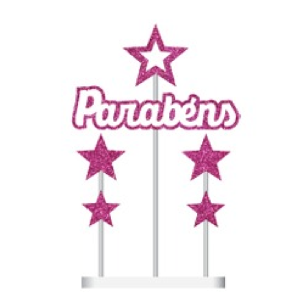 TOPO DE BOLO GRINTOY PARABENS ROSA GLITTER