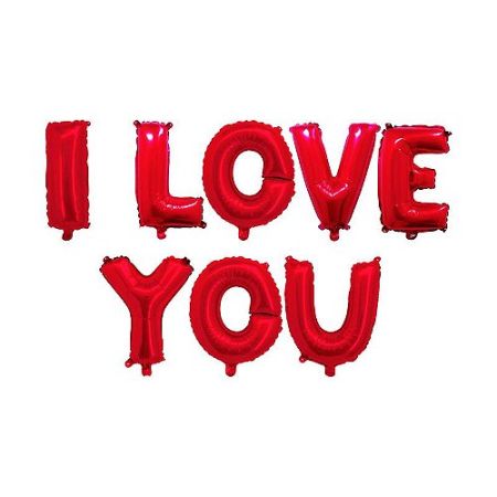 BALOES METALIZADOS SILVER I LOVE YOU 18" VERMELHO C/ CANUDO